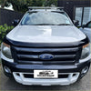 Black and silver ford ranger px1 2012-2015 with monsoon bonnet guard and roof rack in oem style front view