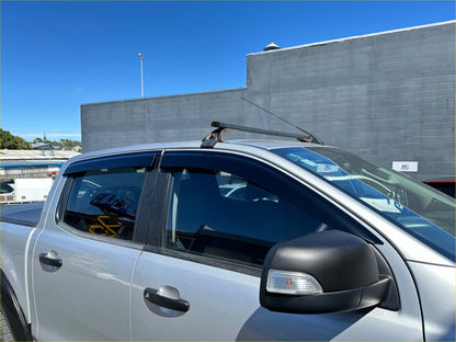 Silver ford ranger px2 px3 pickup with monsoon bonnet guard black side mirrors and roof rack 2016-2021 model