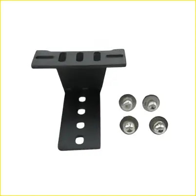 Black metal mount bracket with four silver screws for roof racks or platform racks accessories included