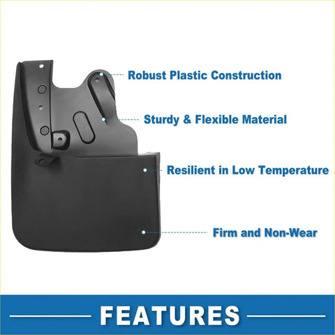 Black plastic mud flap with sturdy flexible design and reinforced mounts for toyota tundra 2022-2024 pickup