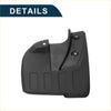 Black plastic mud flap with molded rectangular ridges and mounting holes for toyota fortuner 2016-2022 back side view