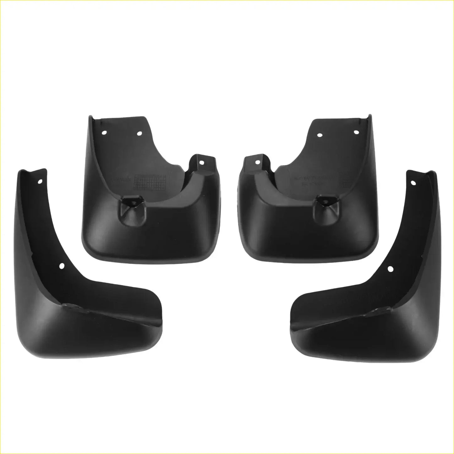 Set of four black plastic mud flaps for toyota avalon 2007-2011 with molded mounting holes and glossy finish