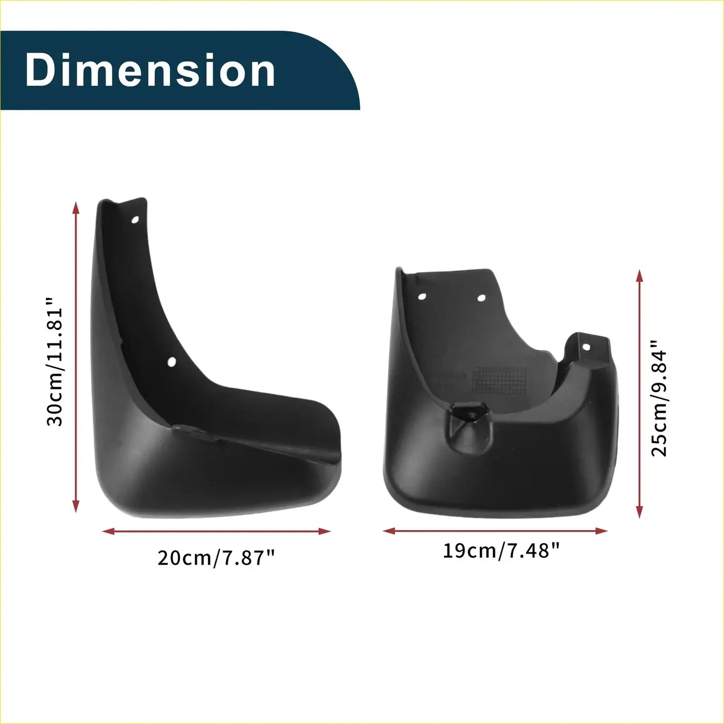 Black plastic mud flaps with molded contours and pre-drilled holes for toyota avalon 2007 to 2011 splash guards set