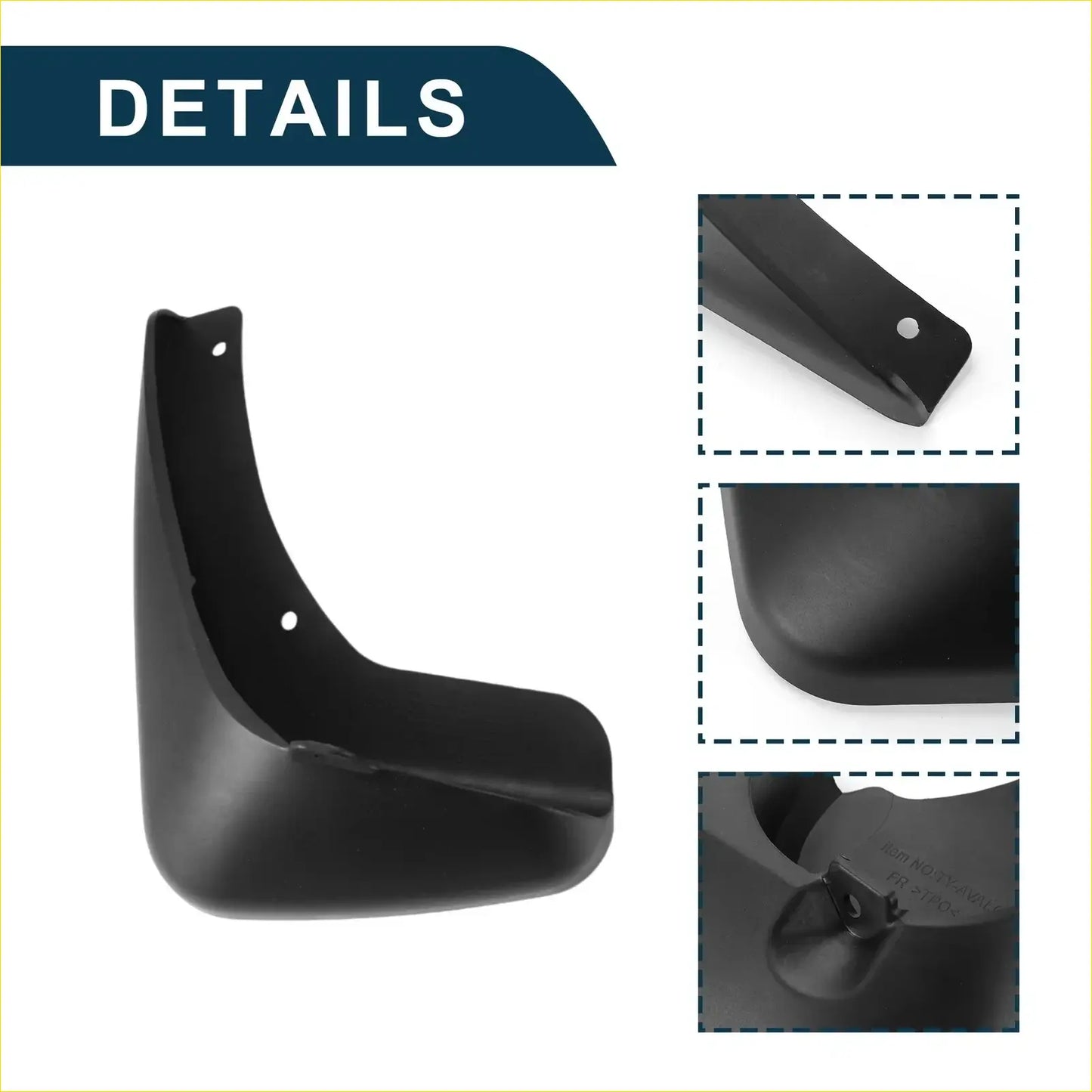 Black plastic mud flap with smooth curved design and mounting holes for easy installation on 2007-2011 toyota avalon