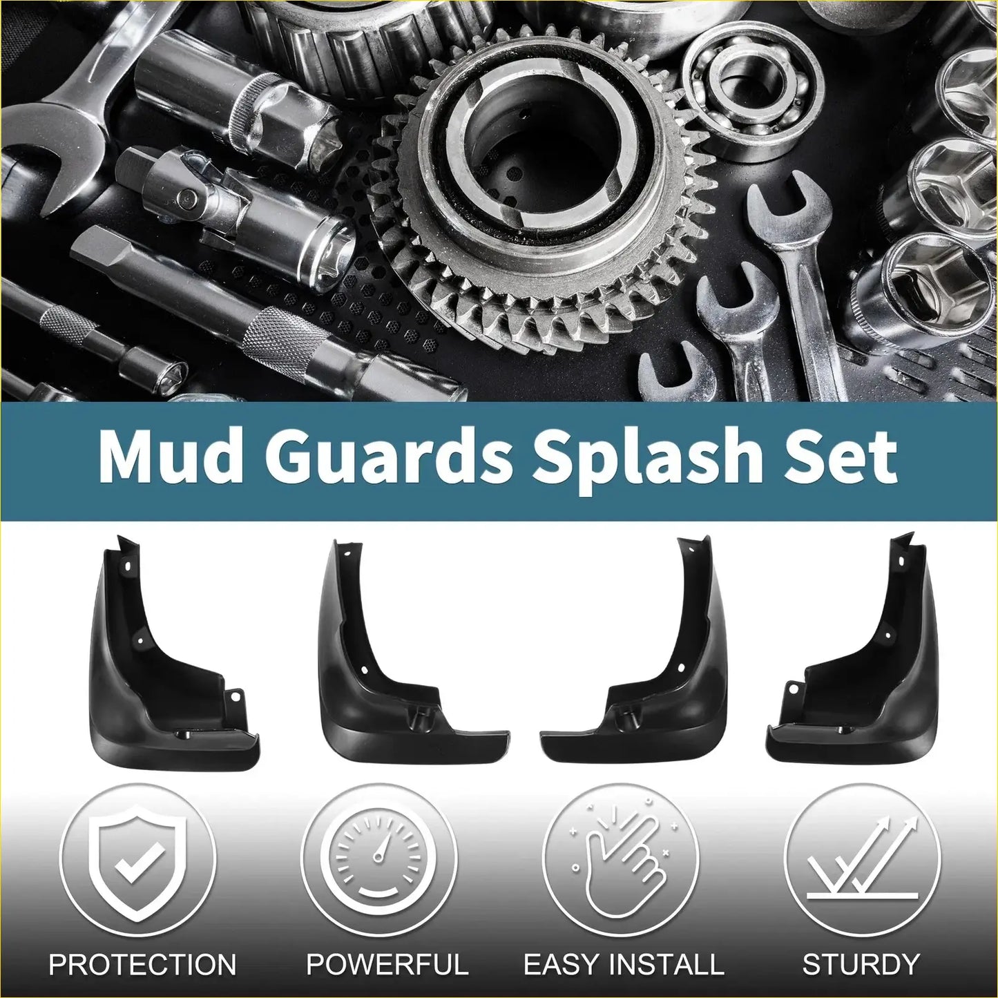 Black plastic mud flaps splash guards set for toyota carina e corona 1992-1997 shown from the back side