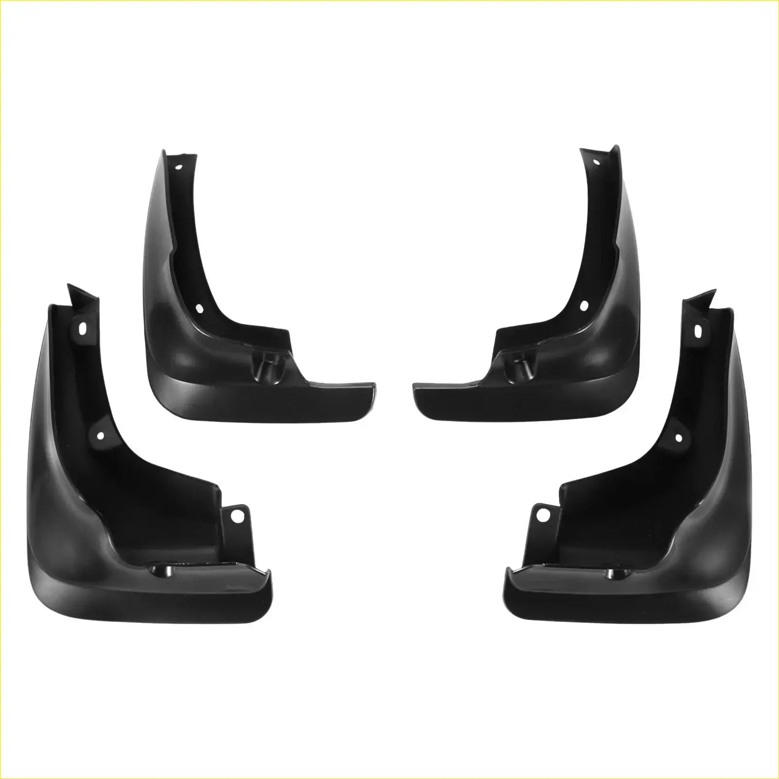 Set of four black plastic mud flaps splash guards for toyota carina e corona 1992-1997 shown from back side