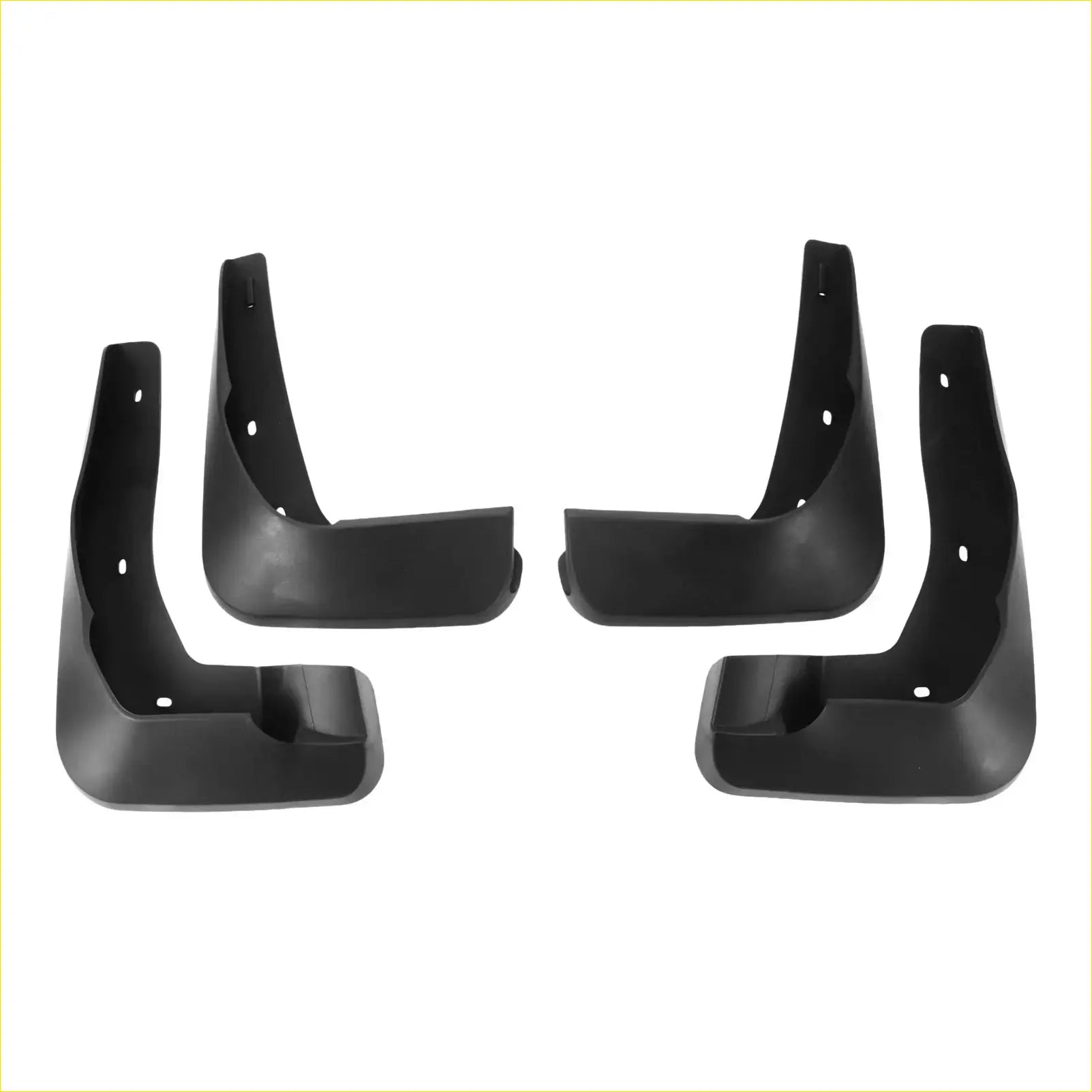 Set of four black plastic mud flaps with molded contours and pre-drilled holes for toyota previa xr50 2006-2021