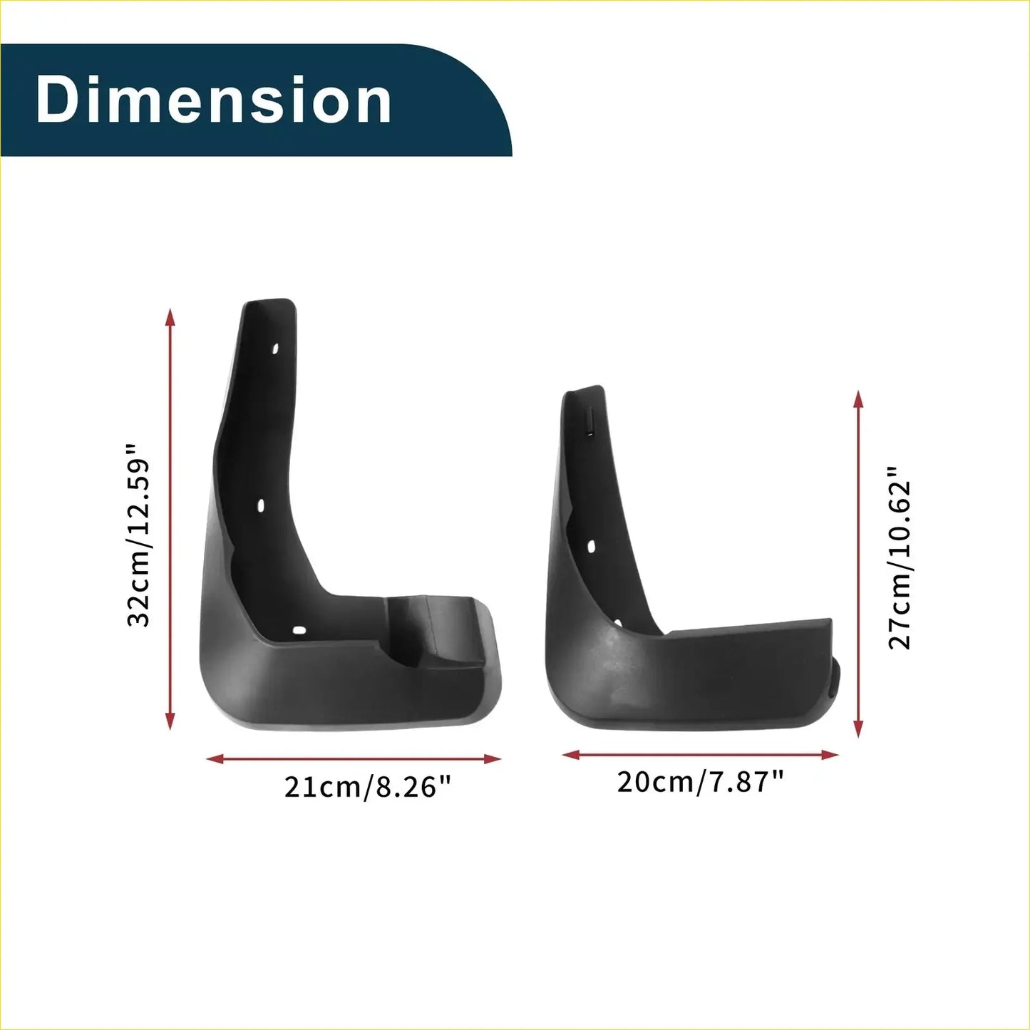 Black plastic mud flaps splash guards set with two sizes and dimensions for toyota previa xr50 2006-2021