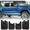 Black plastic mud flaps splash guards set for 2023 toyota tacoma pickup trucks shown from back side