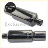 Chrome finished universal stainless steel muffler tip with sleek cylindrical design and polished metallic surface