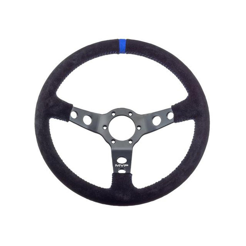 MVP Black 350mm Suede Steering Wheel Dished w/ Blue
