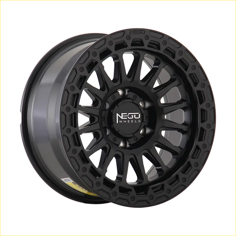 Black nego no12 alloy wheel in satin black with rugged multi-spoke design size 17x8.5 6x139.7 bolt pattern