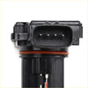Black plastic mass air flow sensor meter with red o-ring and three metal contacts for mitsubishi express sj 2.4l back side