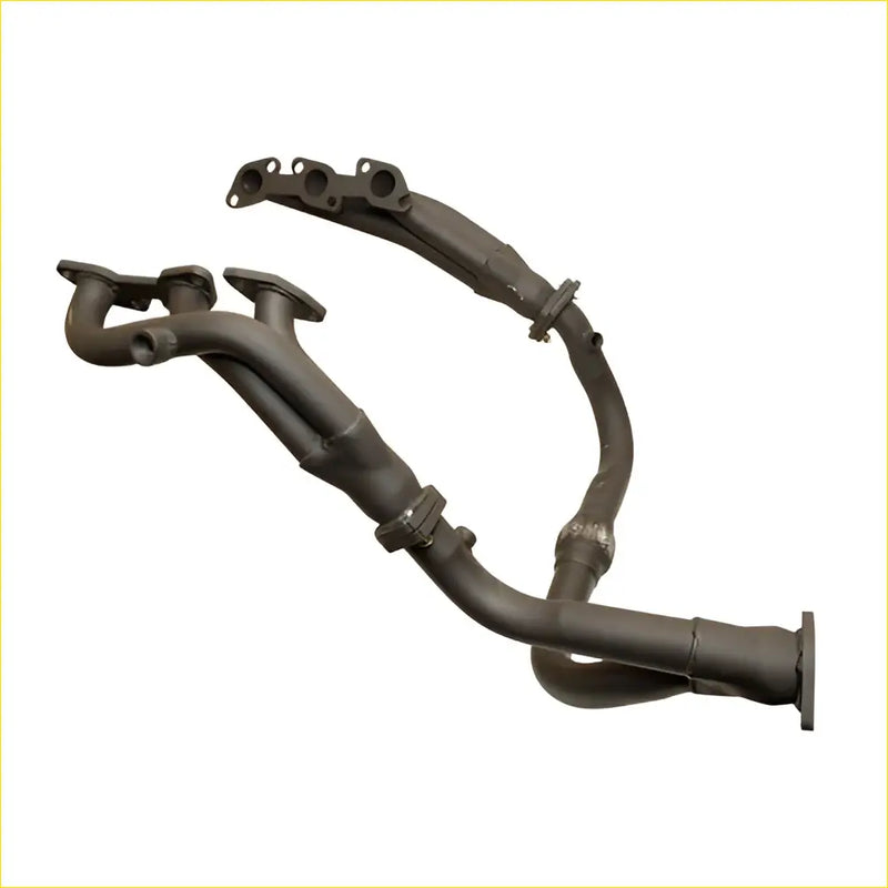 Black metal exhaust manifold with tri-y mandrel bent design and multiple flanged connections for nissan navara 3.3l vg33
