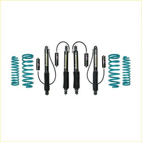Set of four black dobinnsons shock absorbers with teal coils for nissan patrol y60 gq y61 gu 1987 to 1998