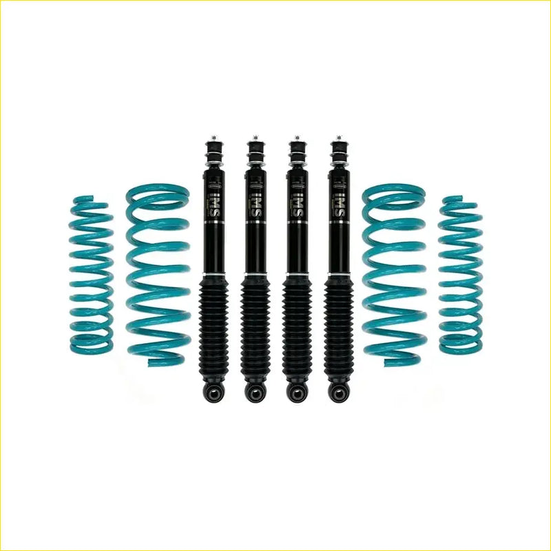 Set of four black sus shock absorbers with teal coil springs for nissan patrol y60 gq y61 gu suspension upgrade