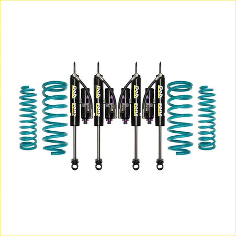 Set of four black dobl soms shocks with teal coil springs for nissan patrol y60 gq y61 gu from 1987 to 1998