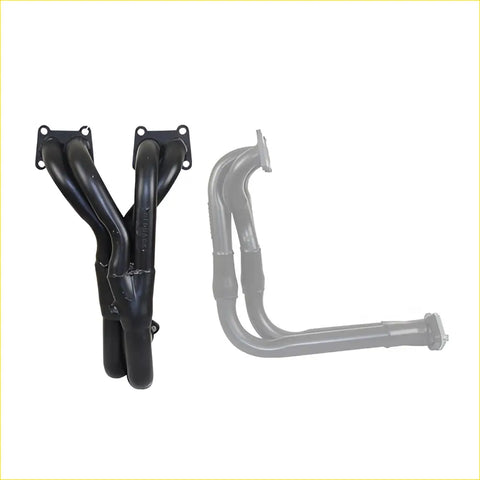 Black painted metal exhaust manifold and mandrel bent header set for nissan pulsar n14 1.6l dohc efi back side view