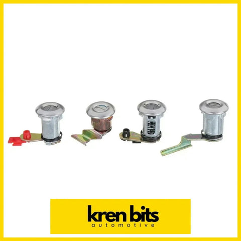 Set of four chrome Nissan Safari GQ door lock cylinders with varied lever designs for 88-98 models