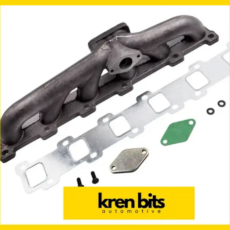 Black cast iron nissan safari top mount manifold with big boost td42 gaskets and hardware from kren bits automotive