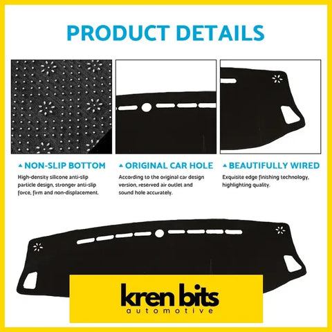Black non-slip silicone dashboard mat with precise cutouts for isuzu d-max and centre lid ls-m ls-u features