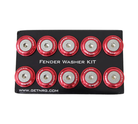NRG NRG Fender Washer Kit w/Rivets For Plastic (Red) - Set of 10