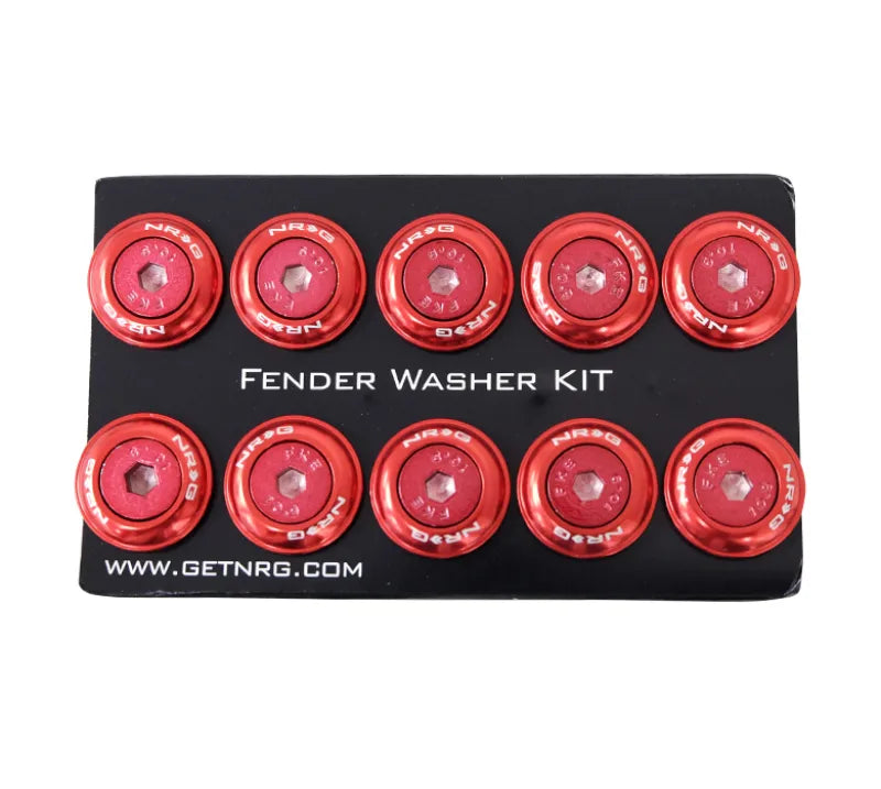 NRG NRG Fender Washer Kit w/Color Matched M6 Bolt Rivets For Plastic (Red) - Set of 10