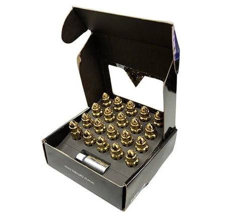 NRG NRG 500 Series M12 X 1.25 Bullet Shape Steel Lug Nut Set - 21 Pc w/Lock Key - Chrome Gold (image 2)