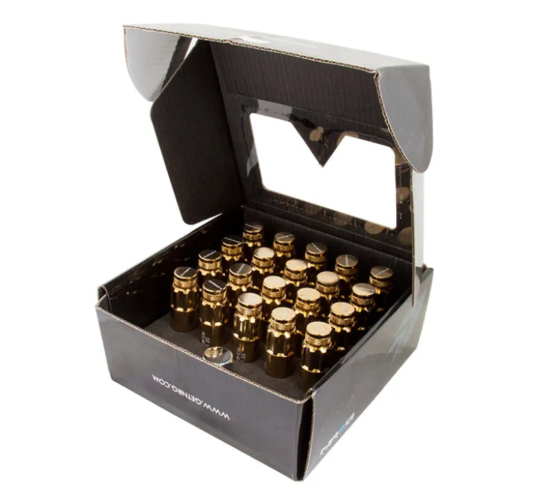 NRG NRG 700 Series M12 X 1.25 Steel Lug Nut w/Dust Cap Cover Set 21 Pc w/Locks & Socket - Chrome Gold
