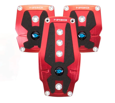 NRG NRG Brushed Aluminum Sport Pedal M/T - Red w/Black Rubber Inserts