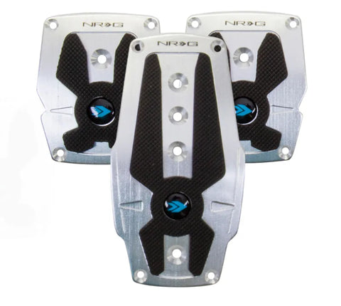 NRG NRG Brushed Aluminum Sport Pedal M/T - Silver w/Black Rubber Inserts