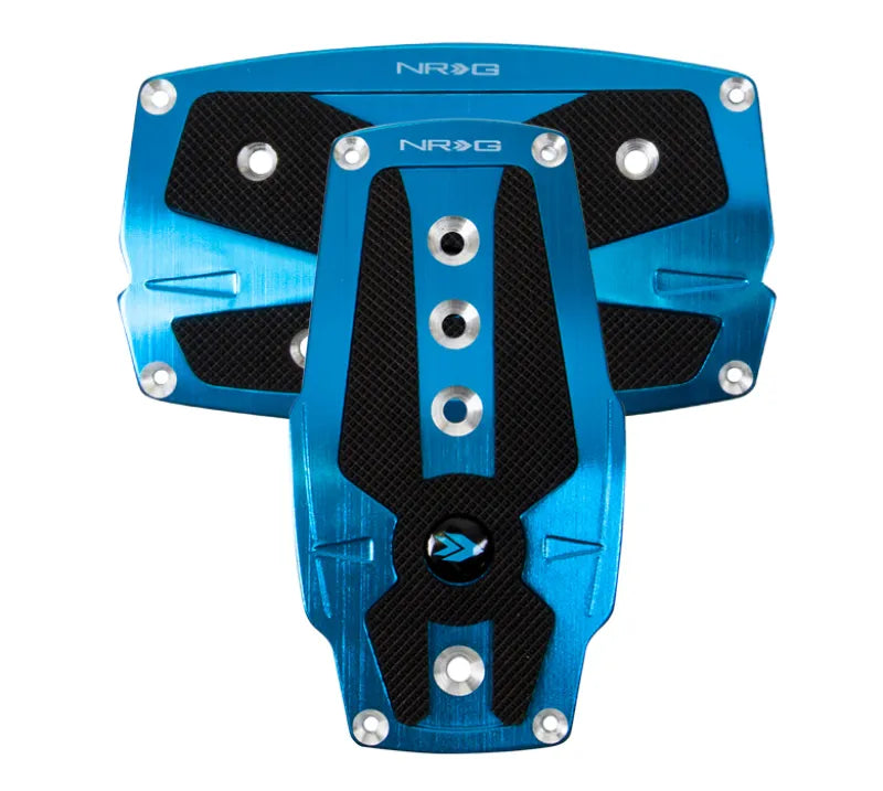 NRG NRG Brushed Aluminum Sport Pedal A/T - Blue w/Black Rubber Inserts