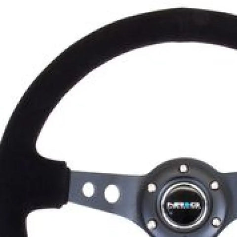 NRG NRG Reinforced Steering Wheel (350mm / 3in. Deep) Blk Suede/Blk Stitch w/Black Circle Cutout Spokes