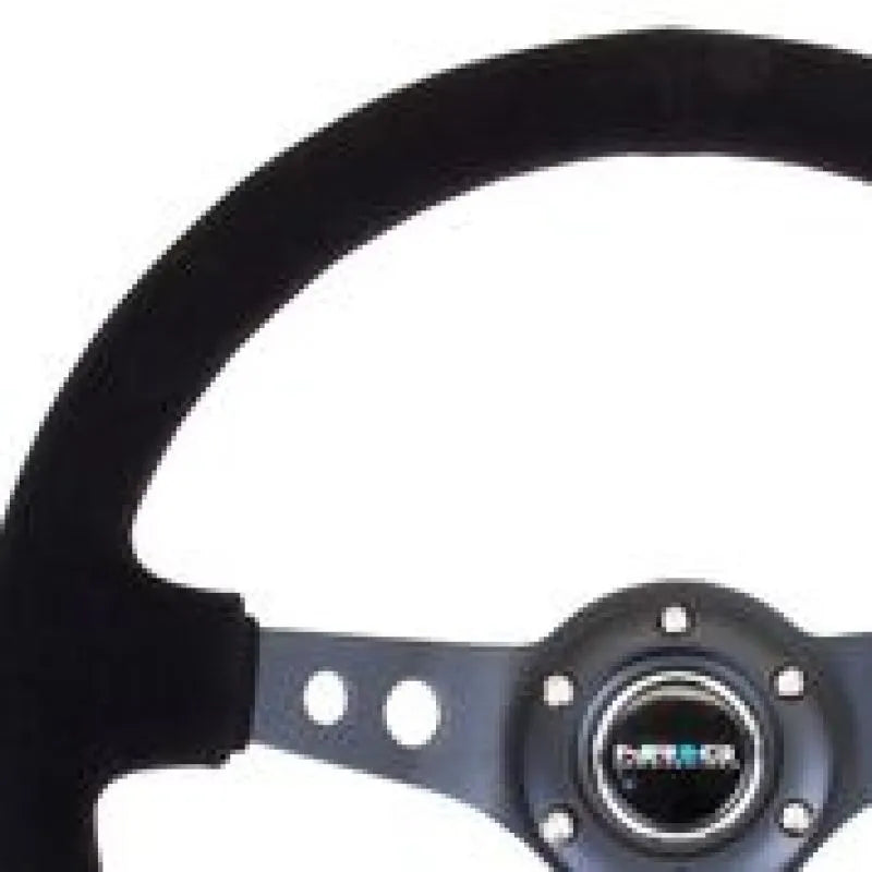 NRG NRG Reinforced Steering Wheel (350mm / 3in. Deep) Blk Suede/Blk Stitch w/Black Circle Cutout Spokes