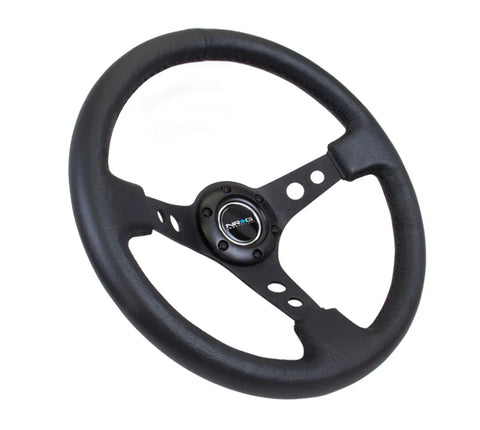 NRG NRG Reinforced Steering Wheel (350mm / 3in. Deep) Blk Leather w/Blk Spoke & Circle Cutouts