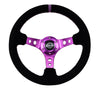 NRG NRG Reinforced Steering Wheel (350mm / 3in. Deep) Black Suede w/Purple Center & Purple Stitching (image 2)