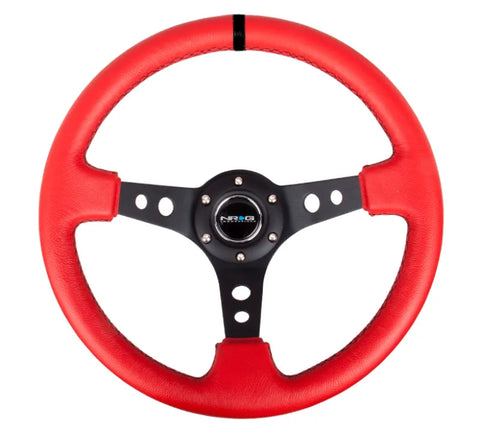 NRG NRG Reinforced Steering Wheel (350mm / 3in. Deep) Red Suede w/Blk Circle Cutout Spokes