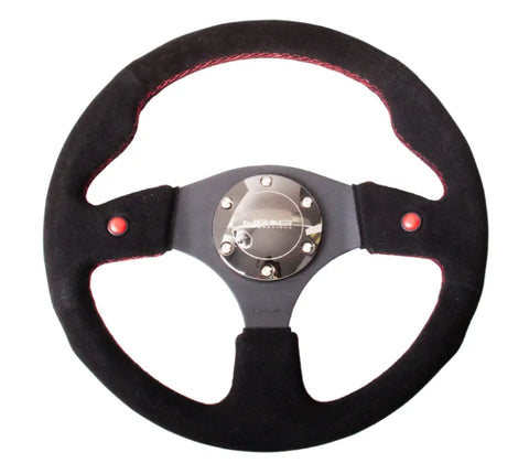 NRG NRG Reinforced Steering Wheel (320mm) Blk Suede w/Dual Buttons
