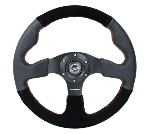 NRG NRG Reinforced Steering Wheel (320mm/ 2.5in. Deep) Sport Leather / Suede w/ Red Stitch