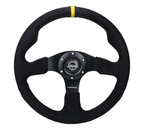 NRG NRG Reinforced Steering Wheel (350mm/ 3in. Deep) Alcantara w/ Yellow Center w/ Black Stitch