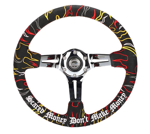 NRG NRG Reinforced Steering Wheel R Litteral Sig 3in Deep/5mm Chrm Spk - Blk Alc w/ Red Stitch