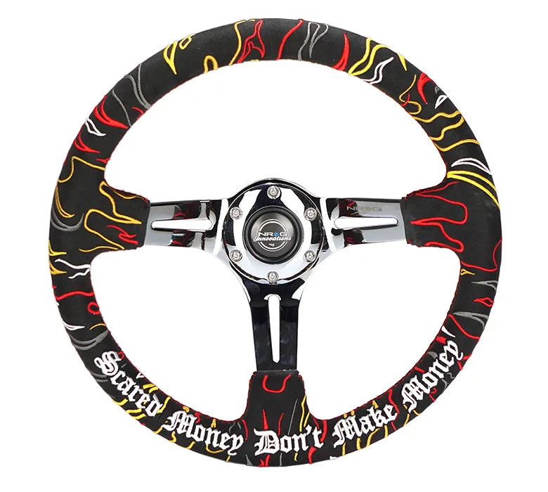 NRG NRG Reinforced Steering Wheel R Litteral Sig 3in Deep/5mm Chrm Spk - Blk Alc w/ Red Stitch
