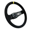 NRG NRG Reinforced Steering Wheel (350mm / 3in. Deep) Blk Suede w/NRG Arrow Cut 2-Spoke & Yellow Mark