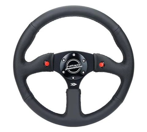 NRG NRG Reinforced Steering Wheel (350mm/ 2.5in. Deep) Sport Leather Racing/ 4mm Matte Black Spoke