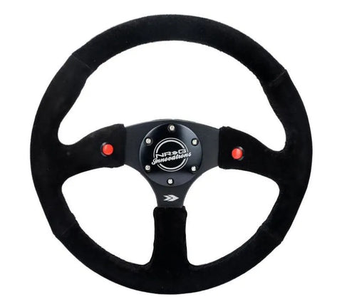 NRG NRG Reinforced Steering Wheel (350mm/ 2.5in. Deep) Sport Suede Racing/ 4mm Matte Black Spoke