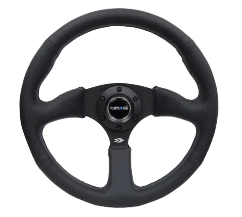 NRG NRG Reinforced Steering Wheel (350mm / 2.5in. Deep) Blk Leather Comfort Grip w/5mm Matte Blk Spokes