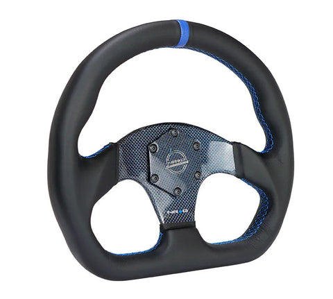 NRG NRG Carbon Fiber Steering Wheel (320mm) Blue CF Center w/Blue Stitch Blue Center Mark Flat Bottom