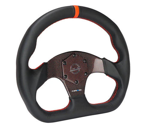 NRG NRG Carbon Fiber Flat Bottom Steering Wheel (320mm) Red CF Center w/Red Stitch/Center Mark