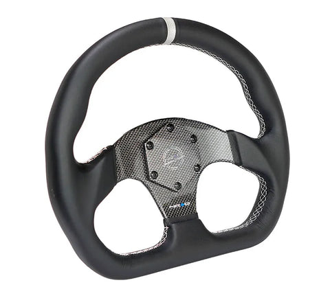 NRG NRG Carbon Fiber Flat Bottom Steering Wheel (320mm) Silver CF Center w/Silver Stitch/Center Mark