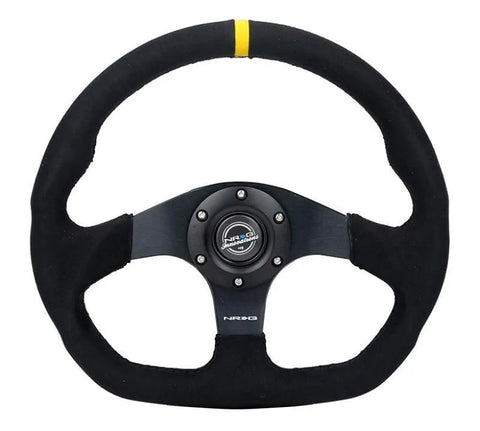 NRG NRG Reinforced Steering Wheel (320mm) Sport Alcantara Dual Push Buttons Flat Bottom w/Yellow Center